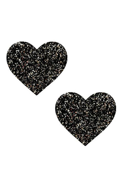 Black Sparkle Glitter Heart Pasties