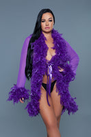 Knee Length Feather Lux Robe With Ribbon Ties