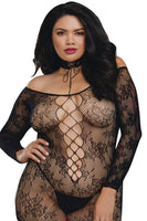 Lace patterned knit garter dress lace up stockings