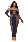 Bodystocking gown with opaque front and back panels