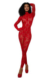 Seamless Large Rose Design Fishnet Catsuit Bodystocking