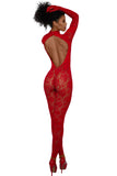 Seamless Large Rose Design Fishnet Catsuit Bodystocking