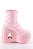 Star Cutout Platform Wedge Stretch Ankle Boots with Back Metal Zip Closure