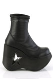 Star Cutout Platform Wedge Stretch Ankle Boots with Back Metal Zip Closure