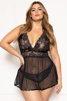 Two-Piece Floral Galloon Lace Babydoll Set
