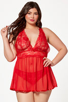 Two-Piece Floral Galloon Lace Babydoll Set
