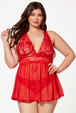 Two-Piece Floral Galloon Lace Babydoll Set