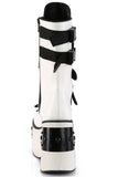 4 1/2" Metal Plated Platform Strappy Mid-Calf Boots with Front Shield Detail and Inner Side Metal Zip