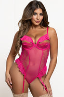 Stretch galloon lace and mesh teddy, Bodysuit with Adjustable Strap