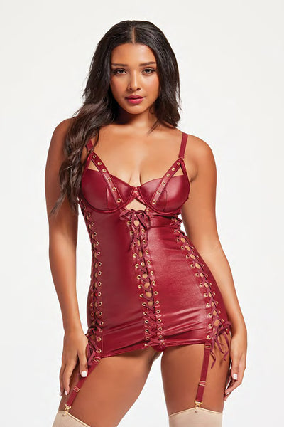 Two Piece Vegan Leather Chemise and Panty