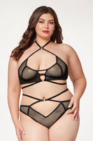 Fishnet mesh halter bra and bikini cut panty