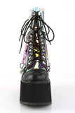 Platform Mid-Calf Boots with Heart Metal Plate Buckle Straps and Back Zip Closure