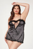 Faux Crepe Silk Chemise With Marabou Trim