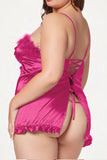 Faux Crepe Silk Chemise With Marabou Trim