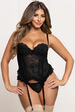 Romantic Allure: Two-Piece Lace Bustier Set with Satin Bows & Ruffle Trim