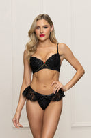 Two-Piece Embroidered Lace Bra with Skirted G-string