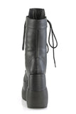 Tiered Wedge Platform Mid-Calf Boots with Coffin Tongue, Dual Lace-Up Sides & Center Zip Closure