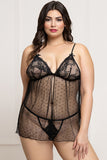 Lace and Dot Mesh Babydoll Set