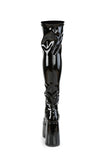 Chunky 5 Inch Heel Stretch Thigh-High Boots with Full Length Side Metal Zip
