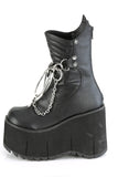 4 1/2" Platform Calf-High Boots with Screw Studs, Quilted Detail, Hanging Chains, and Back Metal Zip