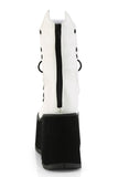4 1/2" Platform Calf-High Boots with Screw Studs, Quilted Detail, Hanging Chains, and Back Metal Zip