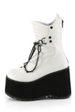 4 1/2" Platform Calf-High Boots with Screw Studs, Quilted Detail, Hanging Chains, and Back Metal Zip