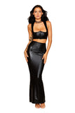Stretch faux-leather harness bra and long slip skirt