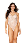 Sheer lace teddy with pearl harness