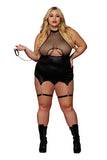 Stretch faux-leather and fishnet garter slip