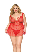 Eyelash lace babydoll and G-string set