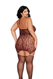 Leopard Pattern Knitted Seamless Fishnet Chemise with Rhinestone Accents