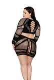 Seamless Fishnet and Opaque Long Sleeve Chemise with Organic Shape Ring Connector