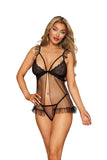 Scalloped Lace and Dot Mesh Babydoll with Fly-Away Front and G-String Set