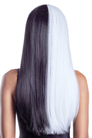 Split Black & White Long Wig – Bold & Striking Dual-Tone Style