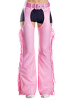 Studded Denier Chaps with Fringe & Matching Glitter Belt – Western Cowgirl Costume