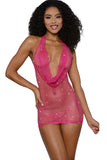 Shine Bright Cowl Neck Rhinestone Fishnet Mini Dress