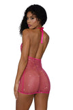 Shine Bright Cowl Neck Rhinestone Fishnet Mini Dress