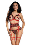Sweet Cherry 3-Piece Lingerie Set with Cincher & Garters