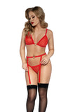 Mesh Bralette with Heart-Shaped Hardware, Scalloped Edge Lace Garter, and Matching Panty
