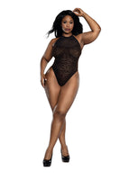 Mocha Leopard Print Flocked Mesh Halter Neck Teddy