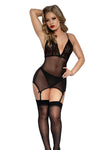 Mocha Leopard Print Flocked Mesh Nighty Set  with Garter Straps, and Matching Panty