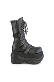 4" Platform Lace-Up Mid-Calf Boot with Triple Buckle Straps and Back Zip