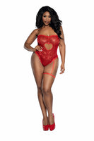 Sequined Teddy with Heart Cutouts and Matching Garter - Sparkle & Seduction