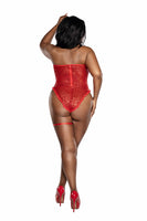 Sequined Teddy with Heart Cutouts and Matching Garter - Sparkle & Seduction