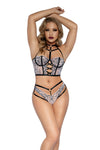 Opal White & Black Floral Lace Bra & Panty Set with Cage Detail