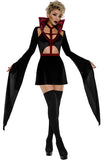 Women's Vampire Queen Costume, Black Velvet Halloween Dress with Strategic Cutouts & Printed Satin High Collar, Gothic Vampire Costume Outfit