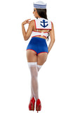 Sweet Sailor Costume, Nautical Denier Top & Shorts Set with Printed Back Flap, Gold Button Details, Anchor Cap & Blue Ribbon