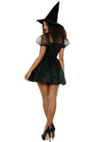 Green Witch Costume, Velvet & Mesh Circle Skirt Dress with Green Glitter Details & Matching Velvet Witch Hat, Halloween Cosplay Outfit