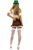 Women’s Beer Maiden Costume, Off-Shoulder Chiffon Top with Ruffled Printed Denier Skirt, Built-In Suspenders & Felt Hat