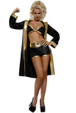 Women's Boxing Beauty Costume, Coated Denier Bikini Top & Matching Shorts with Lamé Trim, Glitter Waistband and Satin Robe, Halloween Sports Costume